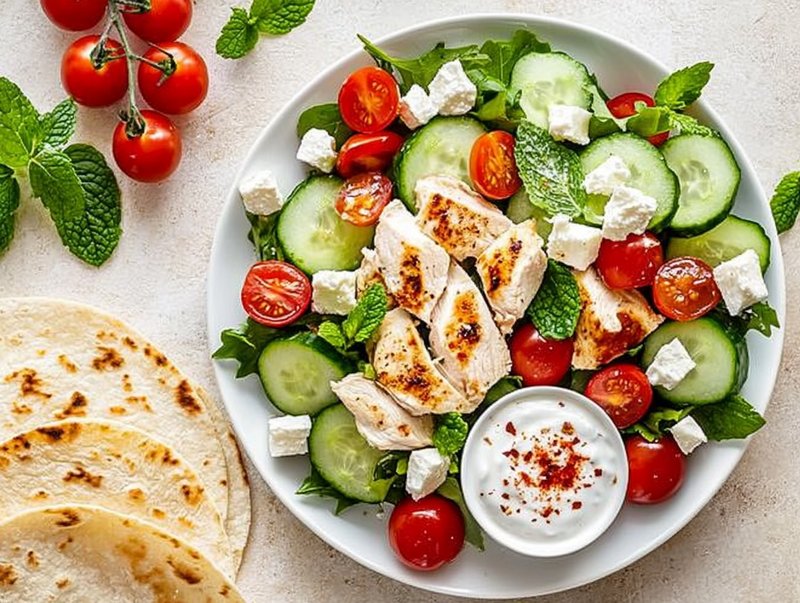 Greek Salad with Chicken & Tortilla Dippers