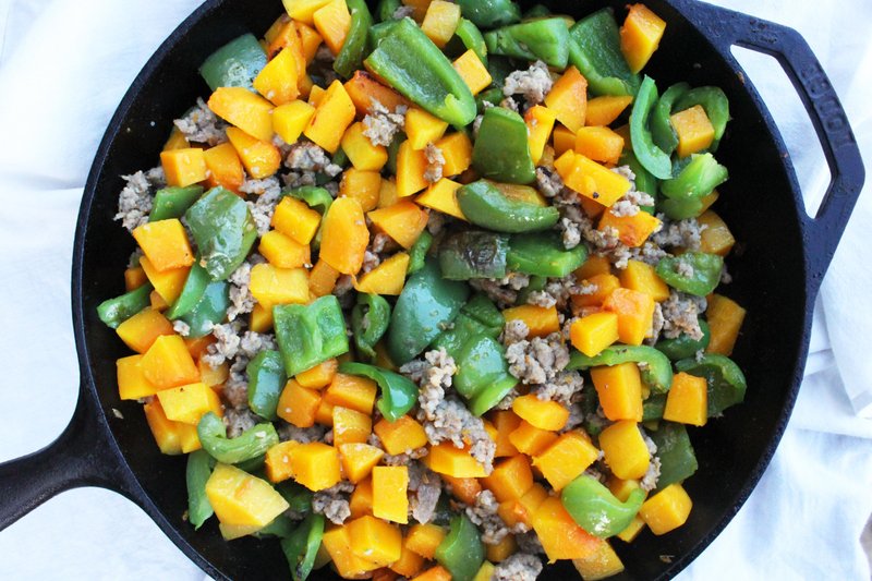 Butternut Squash, Bell Peppers, and Sausage Skillet