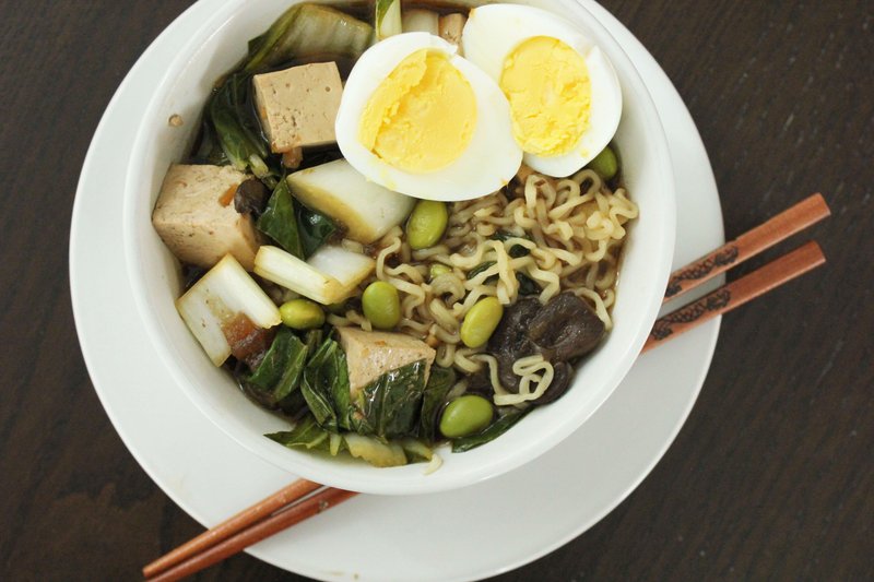Homemade Tofu and Vegetable Ramen Noodle Soup