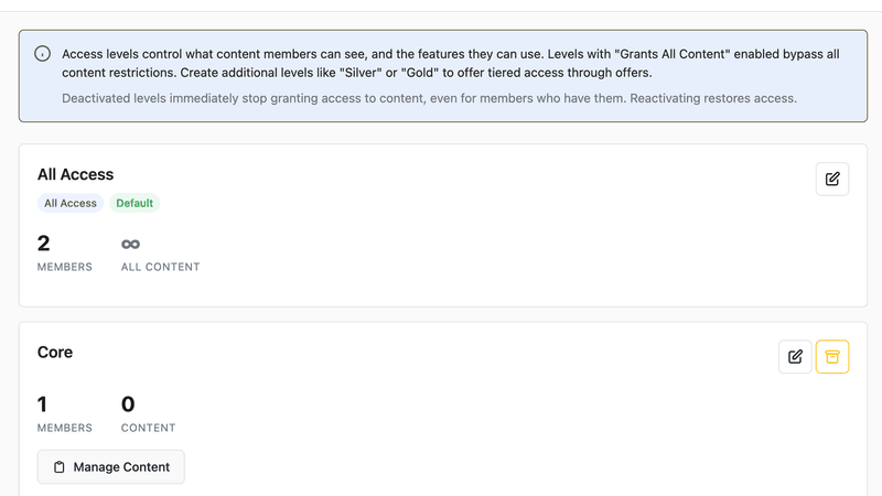 Access levels: model a multi-tier membership without duplicating content