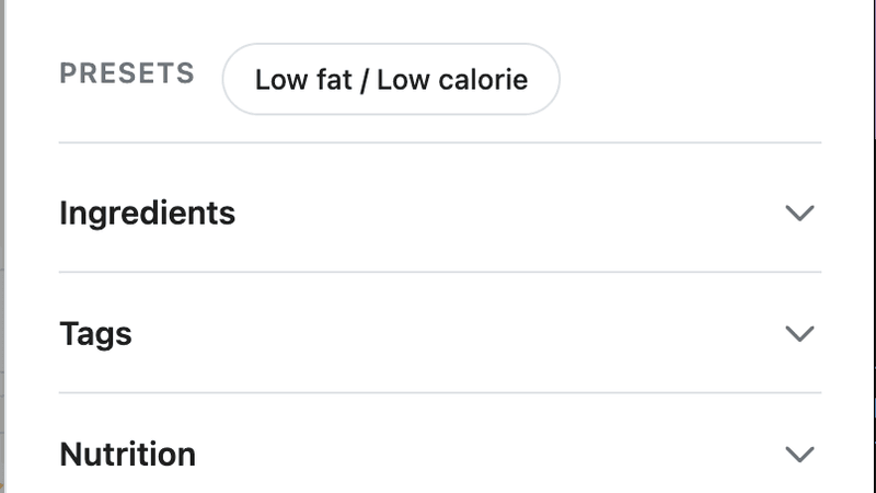 Customize recipe search filters for your members