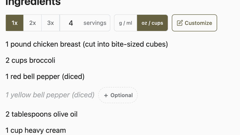 Optional ingredients: let members choose what to include