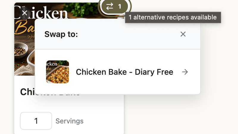 Recipe swap options: let members customize meal plans your way