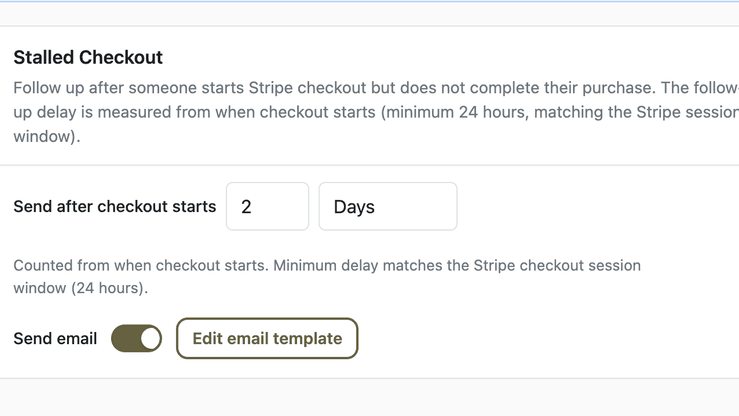 Stalled checkout recovery: follow up when checkout doesn’t finish